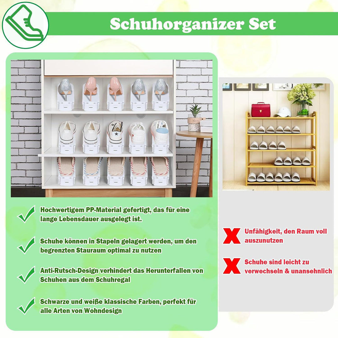 SUBTLETY Einstellbare Schuhstapler 30 Stück PP Schuhregale Höhenverstellbar Schuhorganizer Rutschfes