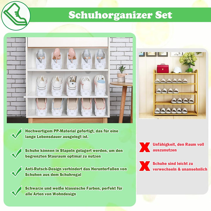 SUBTLETY Einstellbare Schuhstapler 30 Stück PP Schuhregale Höhenverstellbar Schuhorganizer rutschfes