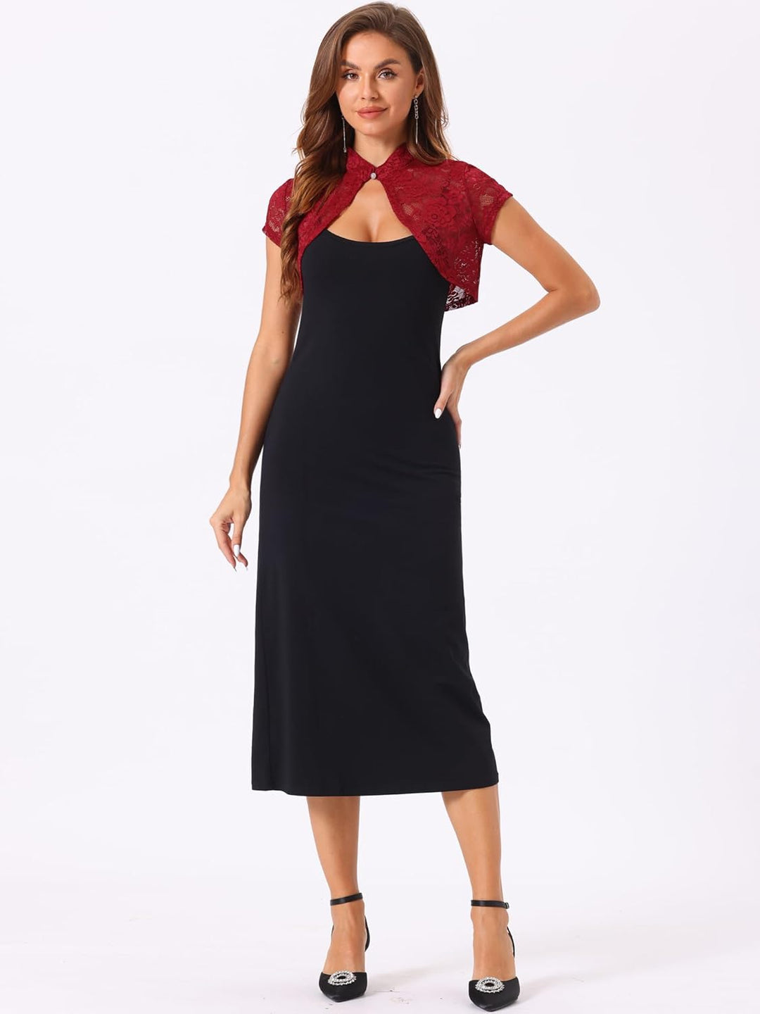 Allegra K Damen Sommer Spitze Bolero Strickjacke Kurzarm Hochzeit Leicht Elegante Festlich Jäckchen