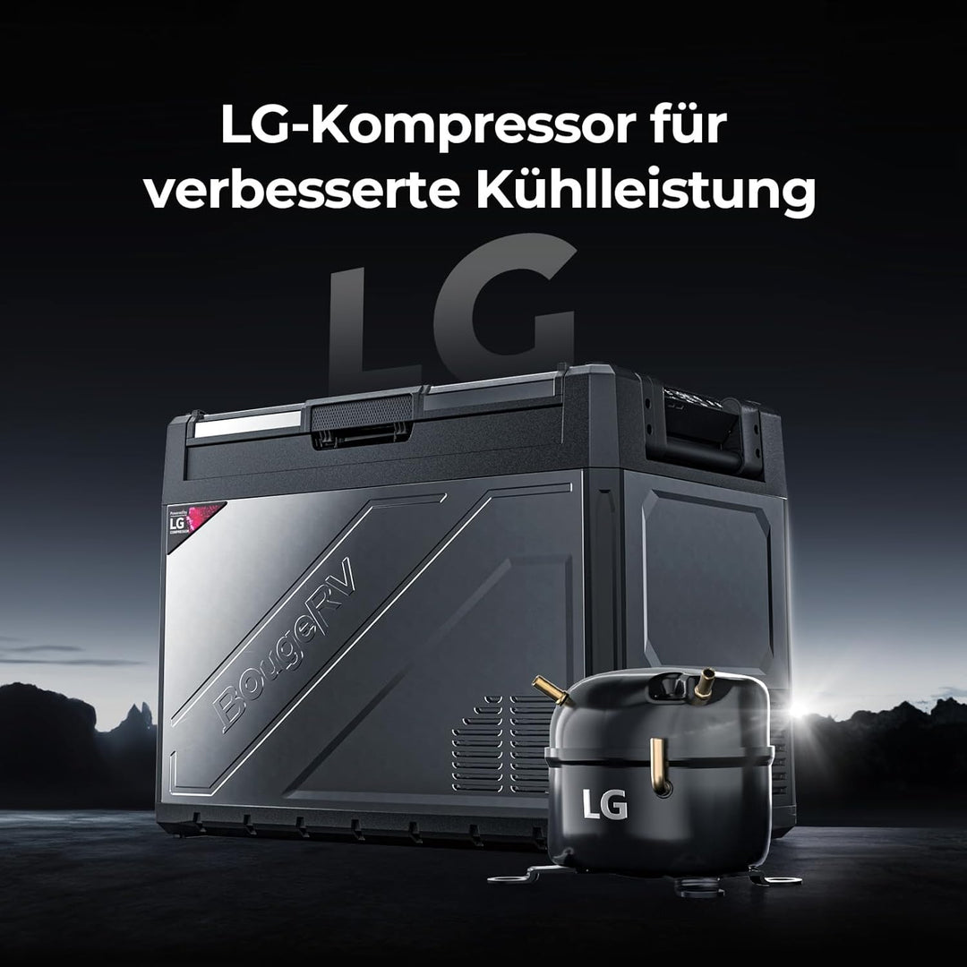 BougeRV Rocky2 65L Auto Kühlbox 12V 230V mit 5,7cc Kompressor Kühlbox Dual Zone mit Gefrierfach APP-