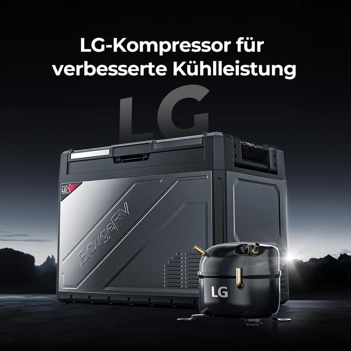 BougeRV Rocky2 65L Auto Kühlbox 12V 230V mit 5,7cc Kompressor Kühlbox Dual Zone mit Gefrierfach APP-
