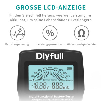 Dlyfull Batterietester Universal LCD Batterieprüfer, Profi Digital Batterie Messgerät für Akku, Batt