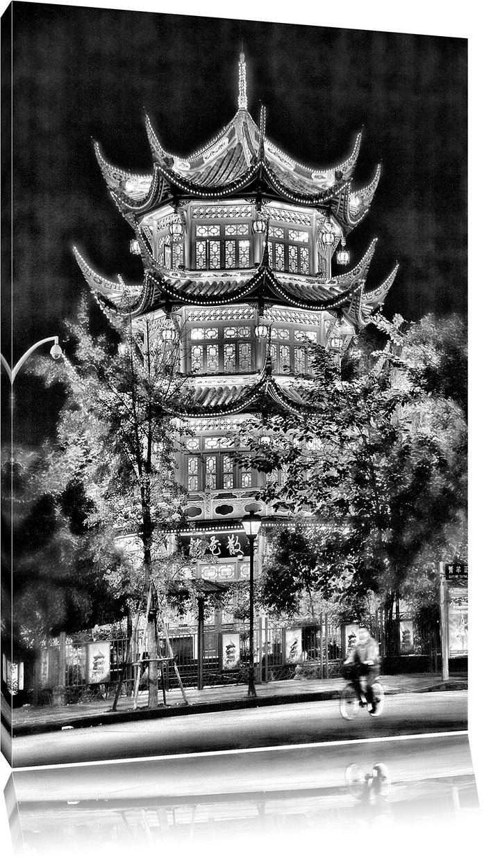 Pixxprint Monocrome, grossartiges chinesisches Gebäude, Format: 100x70 auf Leinwand, riesige Bilder