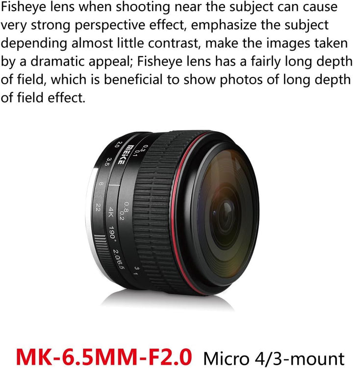 Meike MK 6,5 mm f/2.0 Objektiv Fisheye für olypums Panasonic Micro 4/3 Mount Cameras