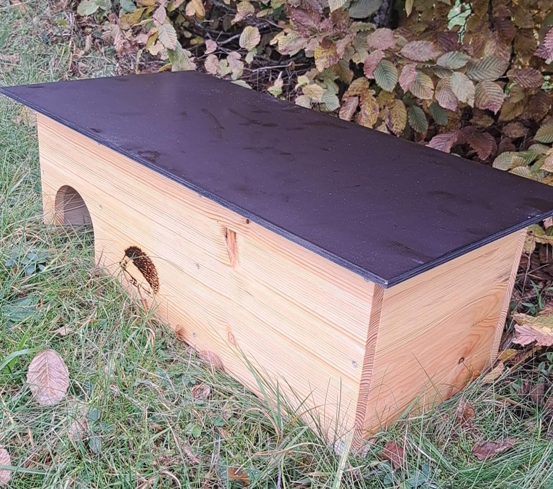 Igelhaus Igelhotel Igelhütte Futterhaus für Igel Igelfutterhaus Natur aus Vollholz 78cm x 38cm x 30c