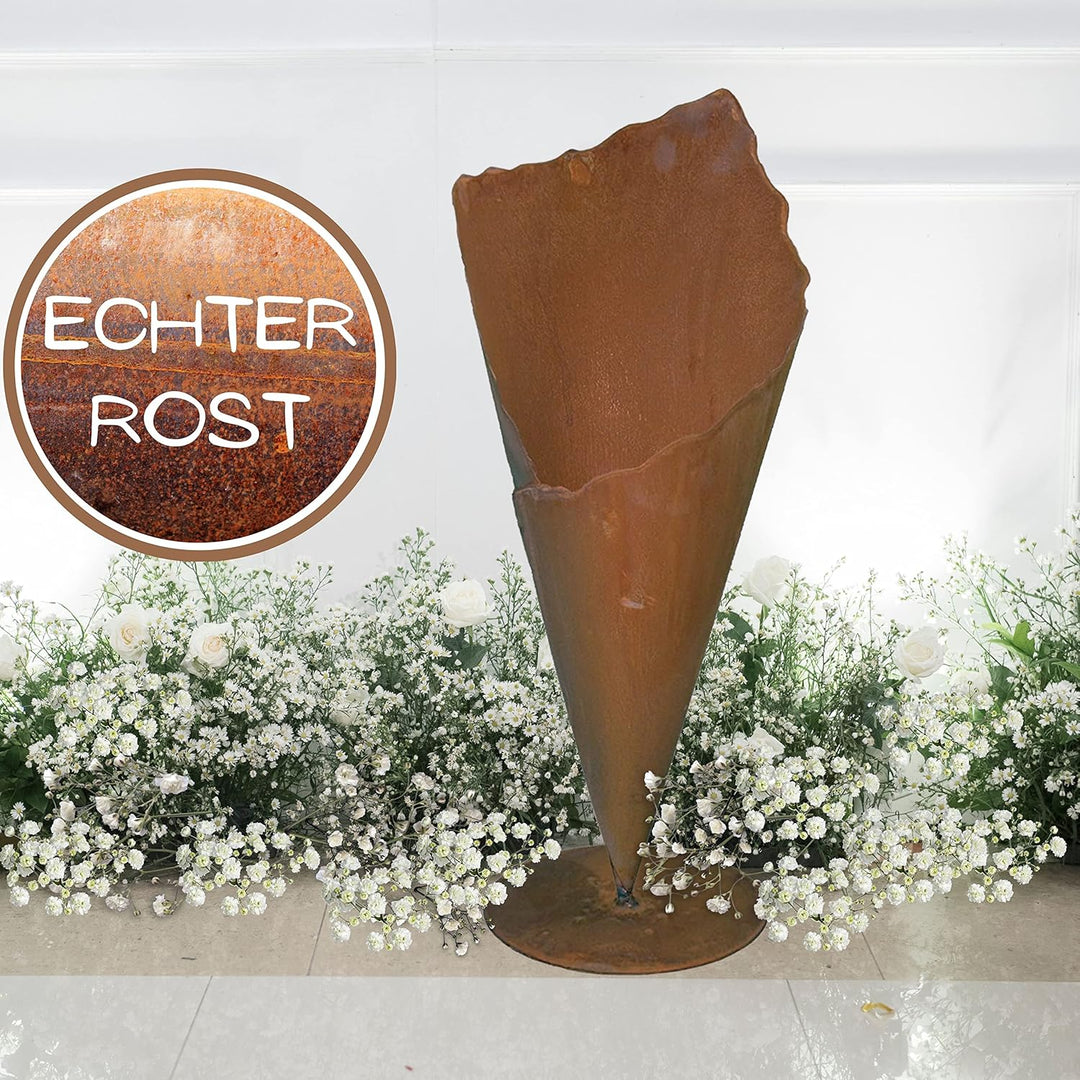 Rostikal Gartendeko Rost Pflanztüte 60 cm Metall Deko Garten Bodenvase Terrasse 60 cm auf Bodenplatt