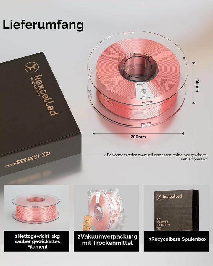 PLA Silk Filament 1,75mm, kexcelled Shiny Gloss 3D Drucker Filament, Massgenauigkeit +/- 0,03mm, 1kg