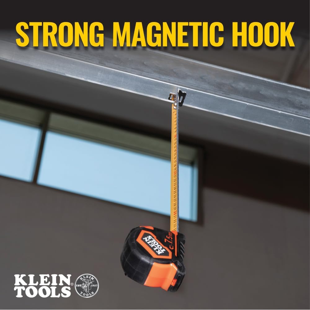 Klein Tools, 7,5 m Haken doppelseitiges Massband, magnetisch mit Rückzugsgeschwindigkeit und Metall-