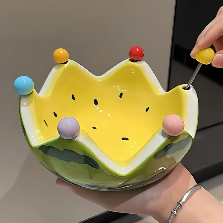 Wassermelon -Obstschale, Wassermelone Rot & grüner Keramik -Tauchschalen, dekorative Obstschale mit