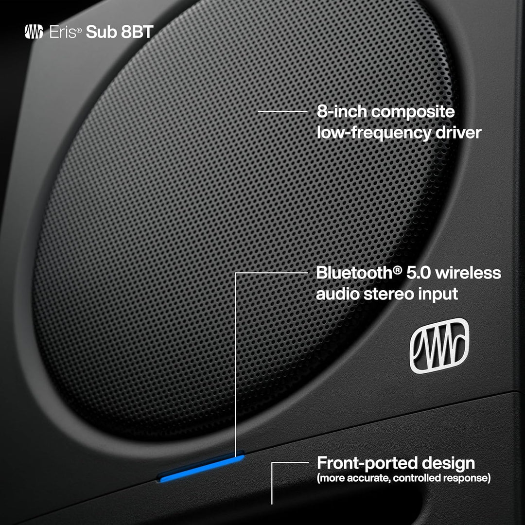 PreSonus Eris Sub 8BT – Aktiver 8" Studio-Subwoofer mit Bluetooth für Multimedia, Gaming und Musikpr
