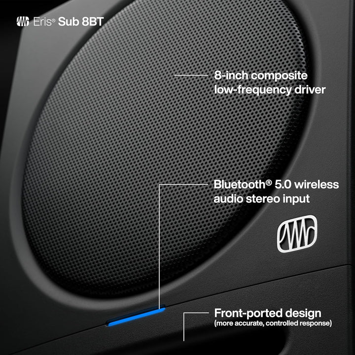 PreSonus Eris Sub 8BT – Aktiver 8" Studio-Subwoofer mit Bluetooth für Multimedia, Gaming und Musikpr