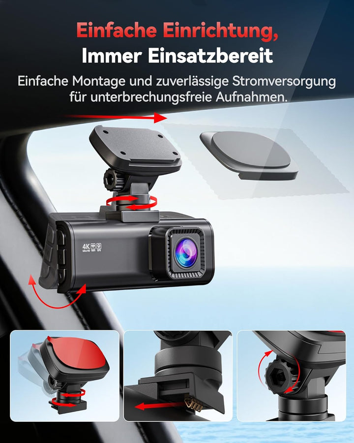 REDTIGER F7N 4K Dashcams mit WiFi GPS Front 4K/2.5K und hinten 1080P Dual Dash Kamera , 3.16" Displa