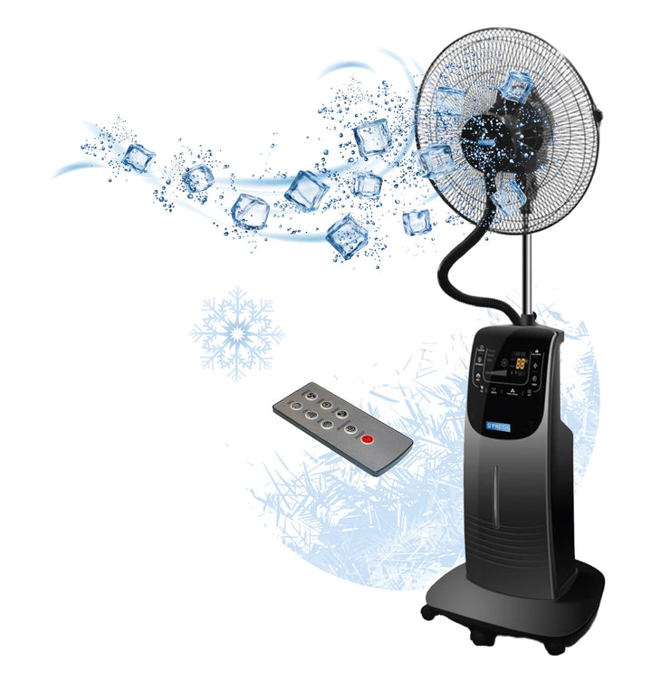 O'FRESH Sprühnebel Ventilator 135cm - Standventilator mit Sprühnebelfuntion - Fernbedienung - Anti-M