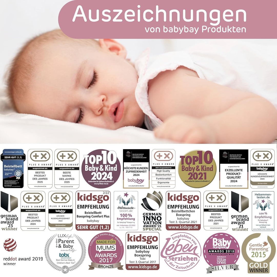 babybay Maxi Comfort Plus Beistellbett &amp; Stubenwagen aus massivem Buchenholz / Zustellbett mit Versc