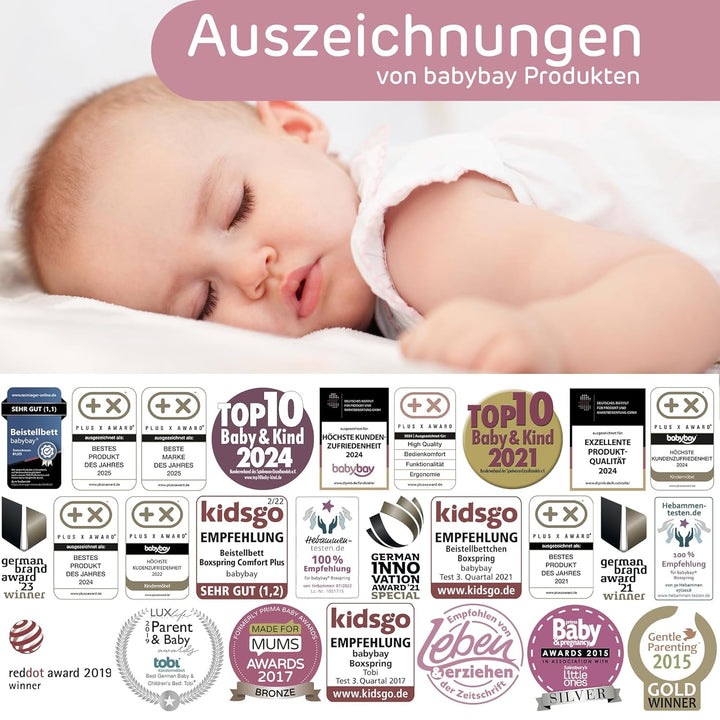 babybay Maxi Comfort Plus Beistellbett & Stubenwagen aus massivem Buchenholz/Zustellbett mit Verschl