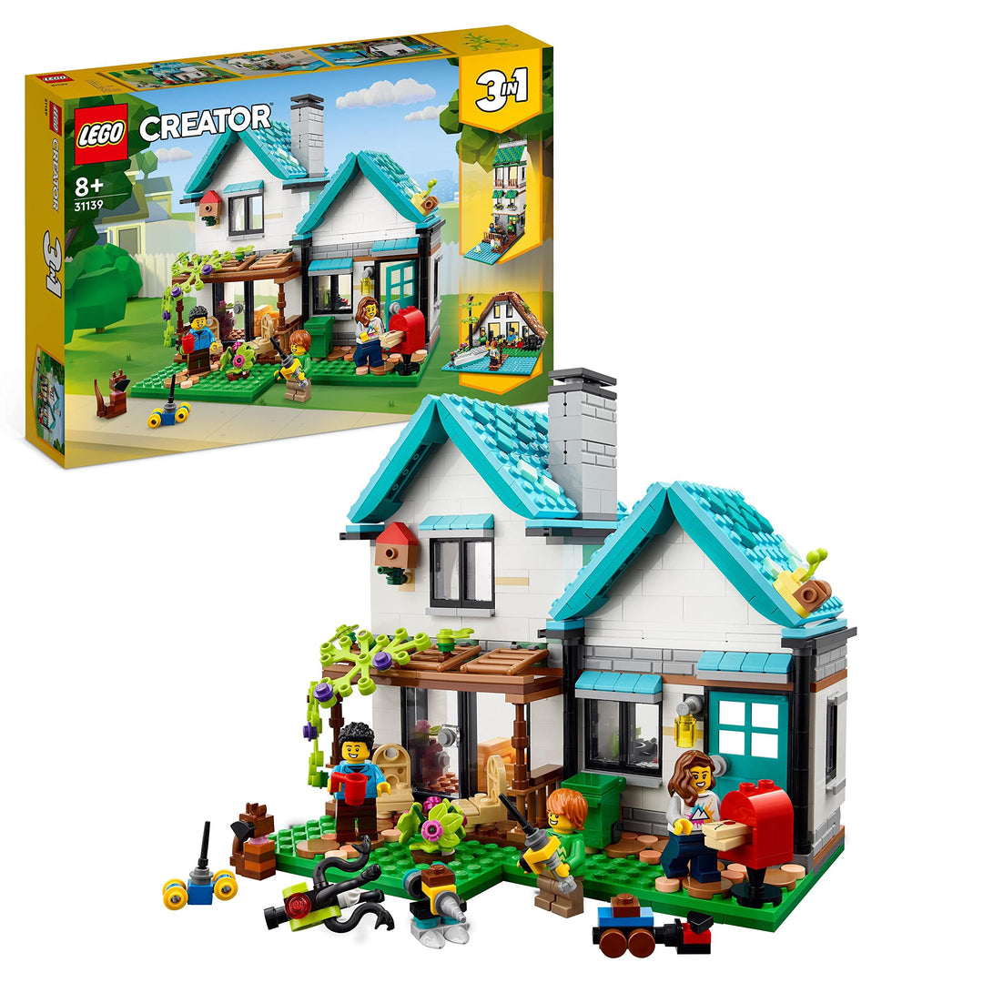 LEGO 31139 Creator 3in1 Gemütliches Haus Set, Modellbausatz mit 3 verschiedenen Häusern Plus Familie