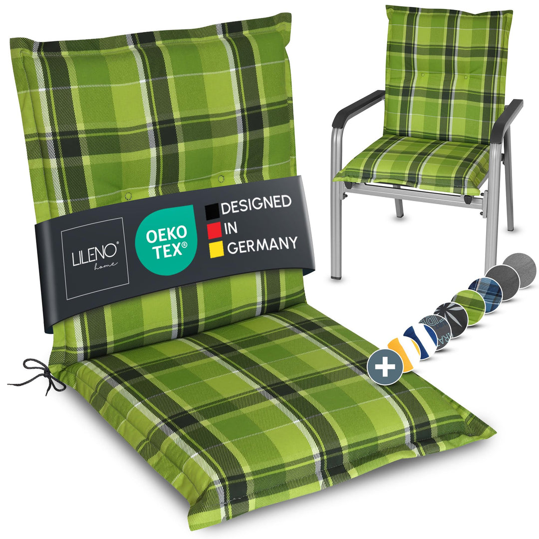 LILENO HOME Gartenstuhl Auflagen als [1er Set - Niedriglehner] in Karo Grün - Bequeme Liegen als Sit