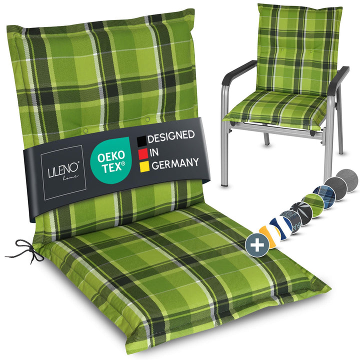 LILENO HOME Gartenstuhl Auflagen als [1er Set - Niedriglehner] in Karo Grün - Bequeme Liegen als Sit