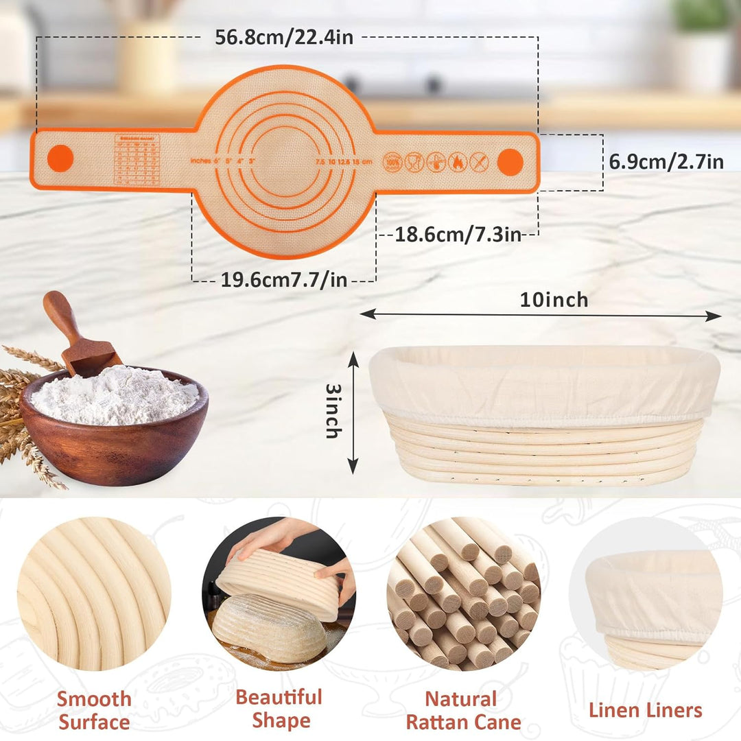 Gärkörbchen Oval 25 cm, Brotbackkorb zum Backen, Gärkorb Brot Set für Anfänger und Erfahrener Bäcker