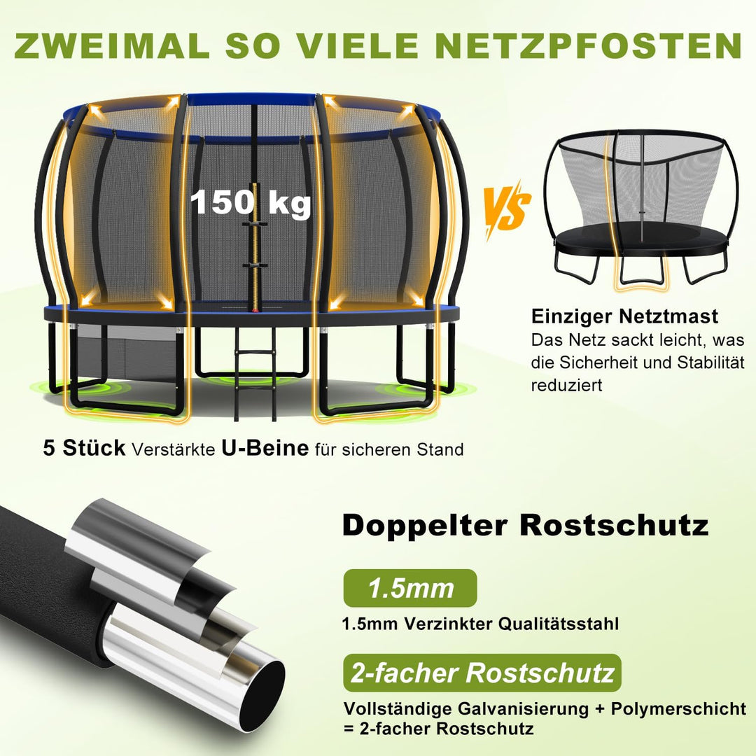 Devoko Trampolin Outdoor Ø 228/305/366/427/488 cm, GS-Zertifikat, Kindertrampolin Gartentrampolin mi