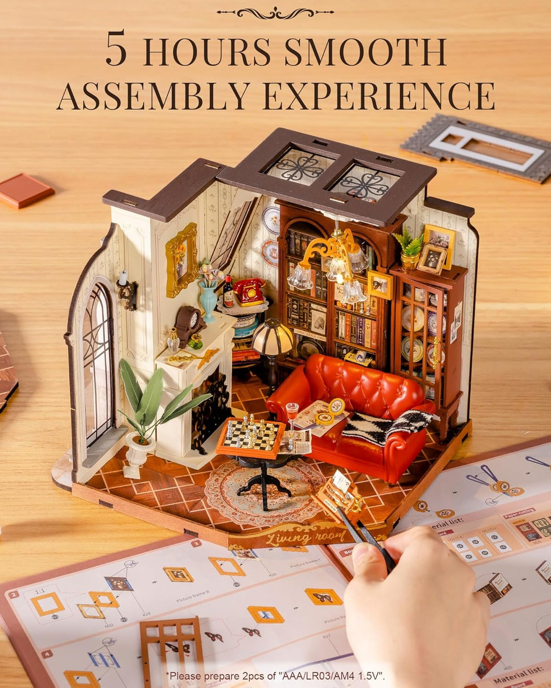Rolife DIY Miniatur Haus Catherines Wohnzimmer Puppenhaus Bausatz für Erwachsene zum Basteln Miniatu