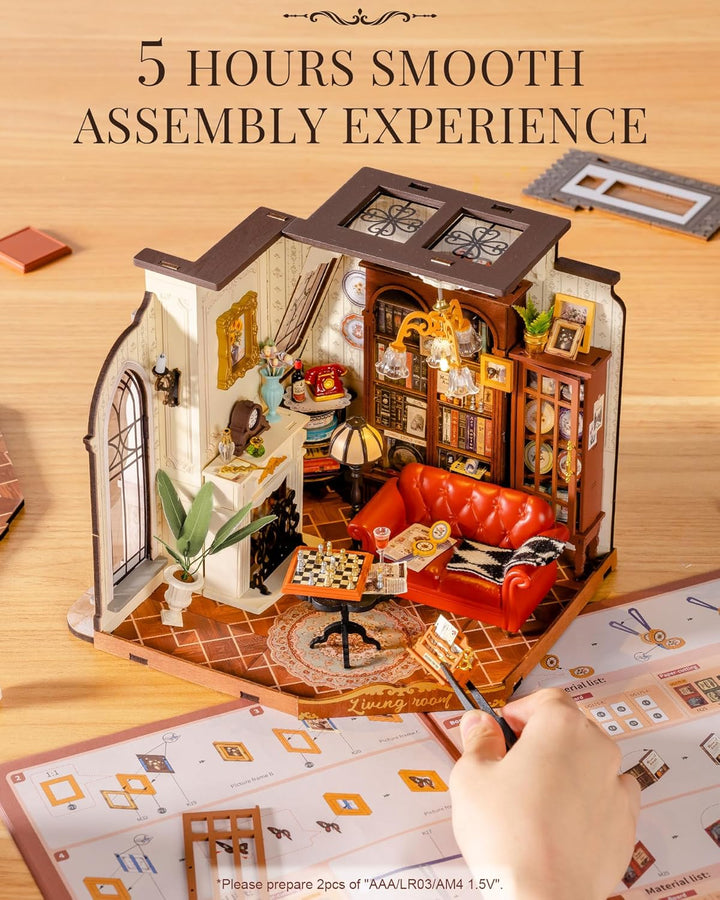 Rolife DIY Miniatur Haus Catherines Wohnzimmer Puppenhaus Bausatz für Erwachsene zum Basteln Miniatu