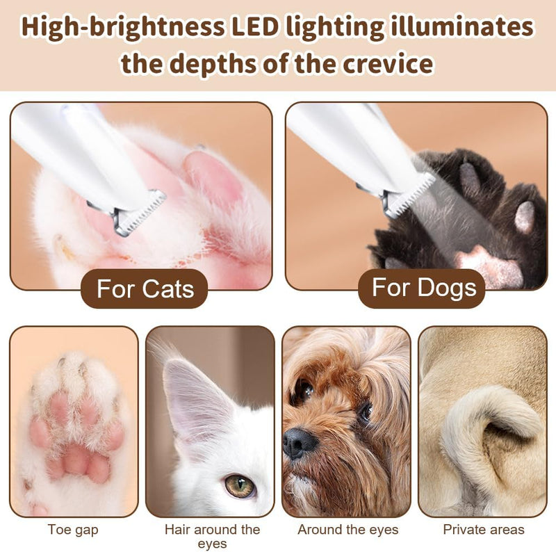 Mineup Hundeschermaschine, Schermaschine Hund Pfoten Leise, Pfotentrimmer mit LED-Licht, Wasserdicht