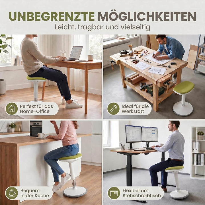 Stehhocker 35-45cm höhenverstellbar ergonomischer Wackelhocker Grün Small, Grün Small
