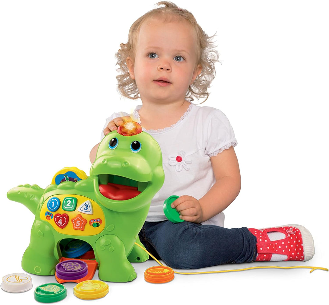 VTech Baby Fütter mich Dino – Sprechender Dinosaurier zum Füttern und Lernen, mit Liedern, Tasten un
