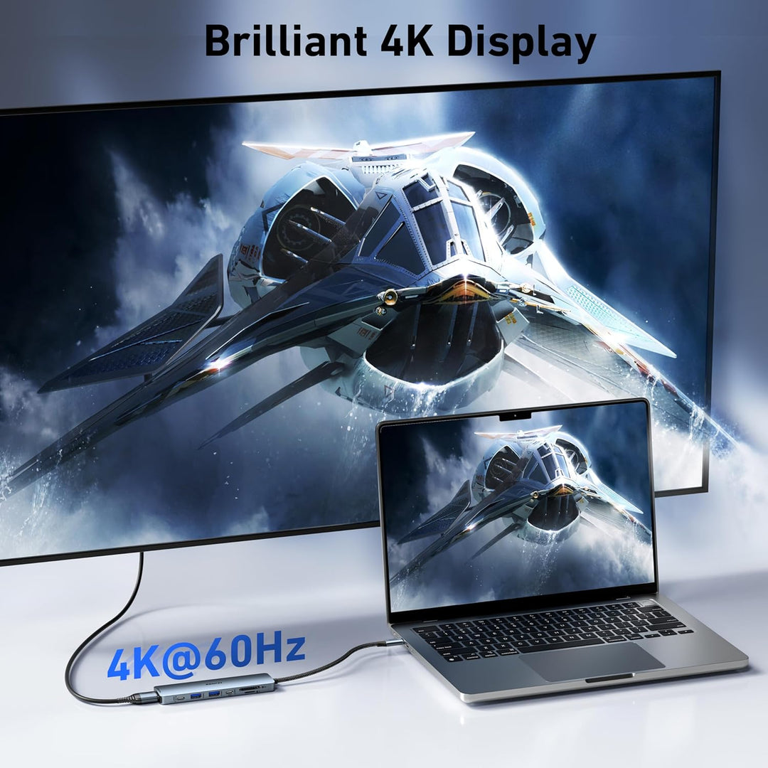 BENFEI 7-in-1 USB C Hub mit HDMI 4K@60Hz, 2 USB-A, 1 USB-C Daten, 100W Aufladung, SD/TF Kartenleser