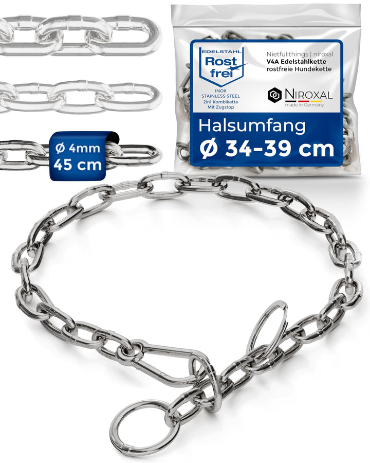 rostfreie Kombikette für Hunde - das ORIGINAL mit Zugstop - Edelstahl Hundekette Ketten Halsband kur