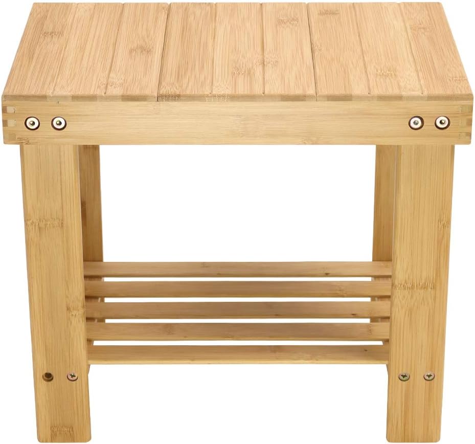 KKTONER Bambus Tritthocker mit Ablagefach für Badezimmer Wohnzimmer Schlafzimmer Natürliche Farbe Ba