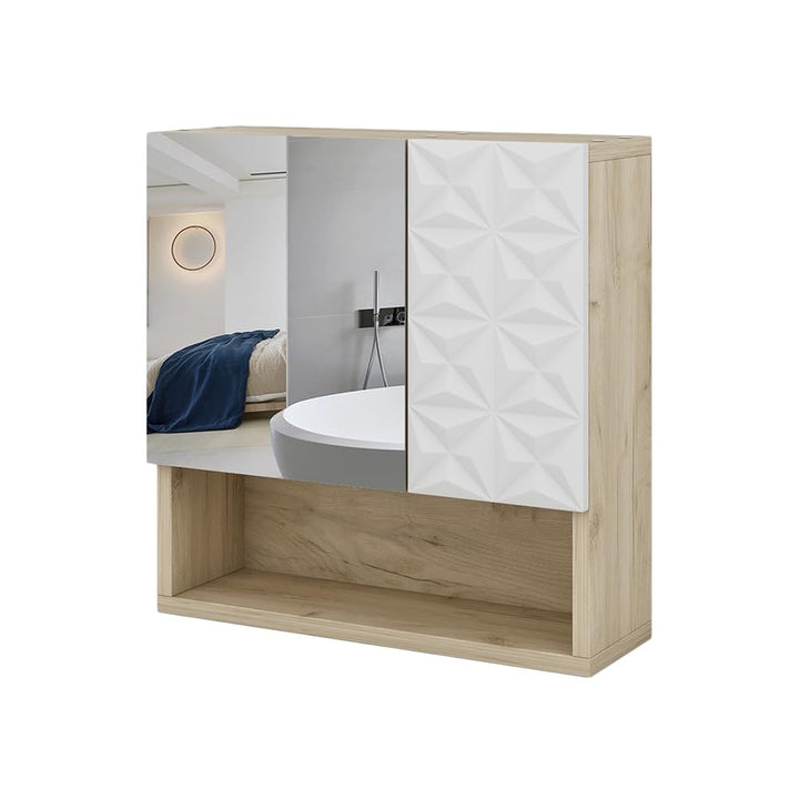Vicco Bad Spiegelschrank Edge, Weiss/Eiche, 54 x 55 cm mit Tür und offenen Fächern Weiss Spiegelschr