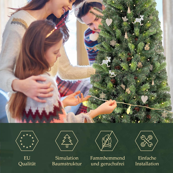 SALCAR Künstlicher Weihnachtsbaum Slim 180 cm, Tannenbaum Künstlich mit Handschuhen und Metallstände