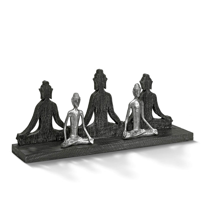 Moritz Skulptur Buddha Budda XXL sitzend massives Mangoholz mit Alu Handarbeit 62 x 13 x 26,5 cm