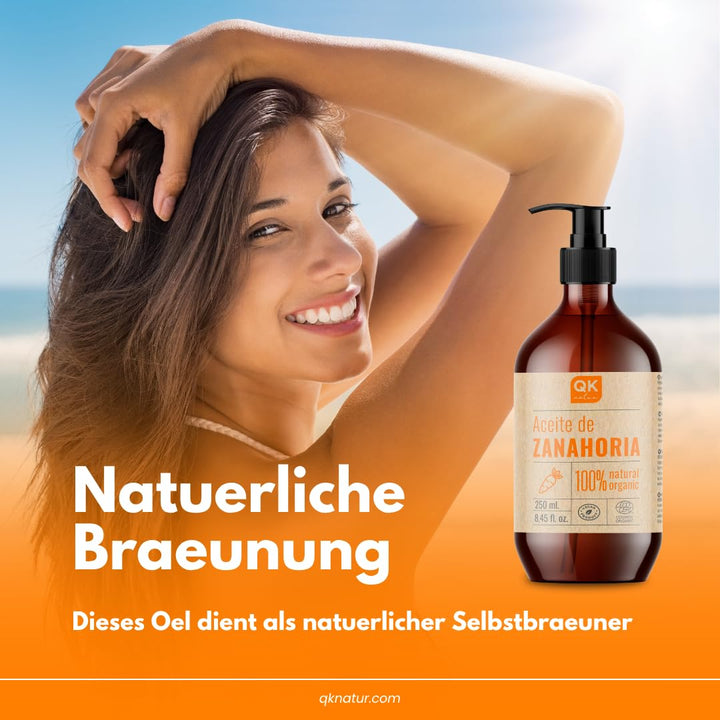 Qknatur – KAROTTENÖL 250 ml – 100% rein und natürlich – natürlicher Sonnenbräuner – spendet Feuchtig