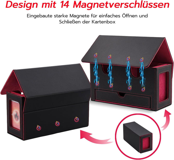 Doppelschicht Card Deck Box für MTG，Gathering Kartenbox mit Schaufenster und Würfelfach PU Leder Sta