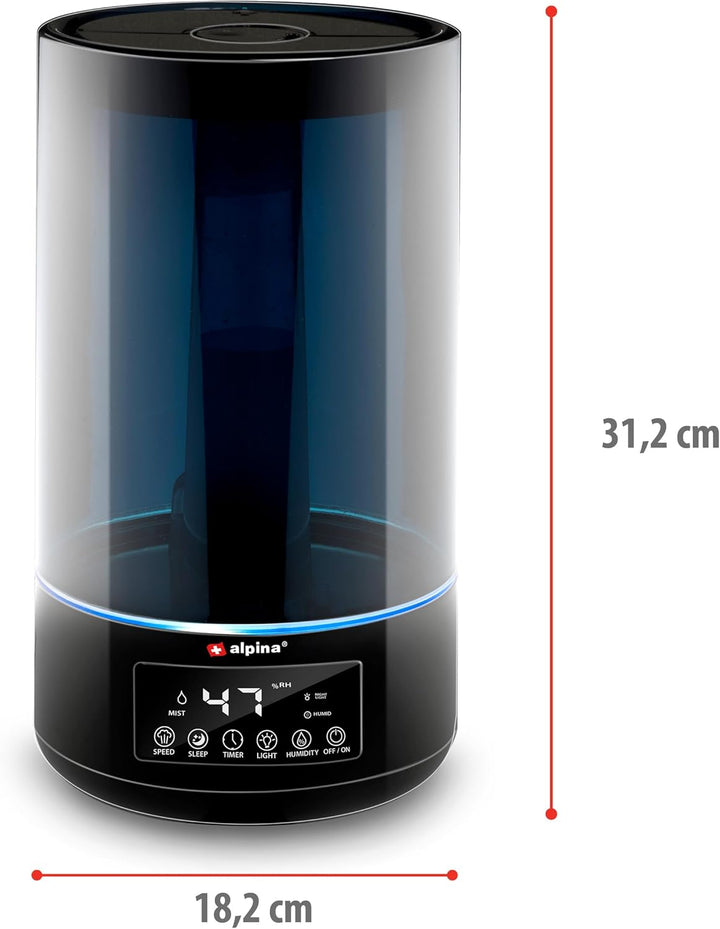Alpina Luftbefeuchter - 4.3L - Ultrasonic Nebel - mit Timer - Aromatherapien - Nachtlicht - Fernbedi