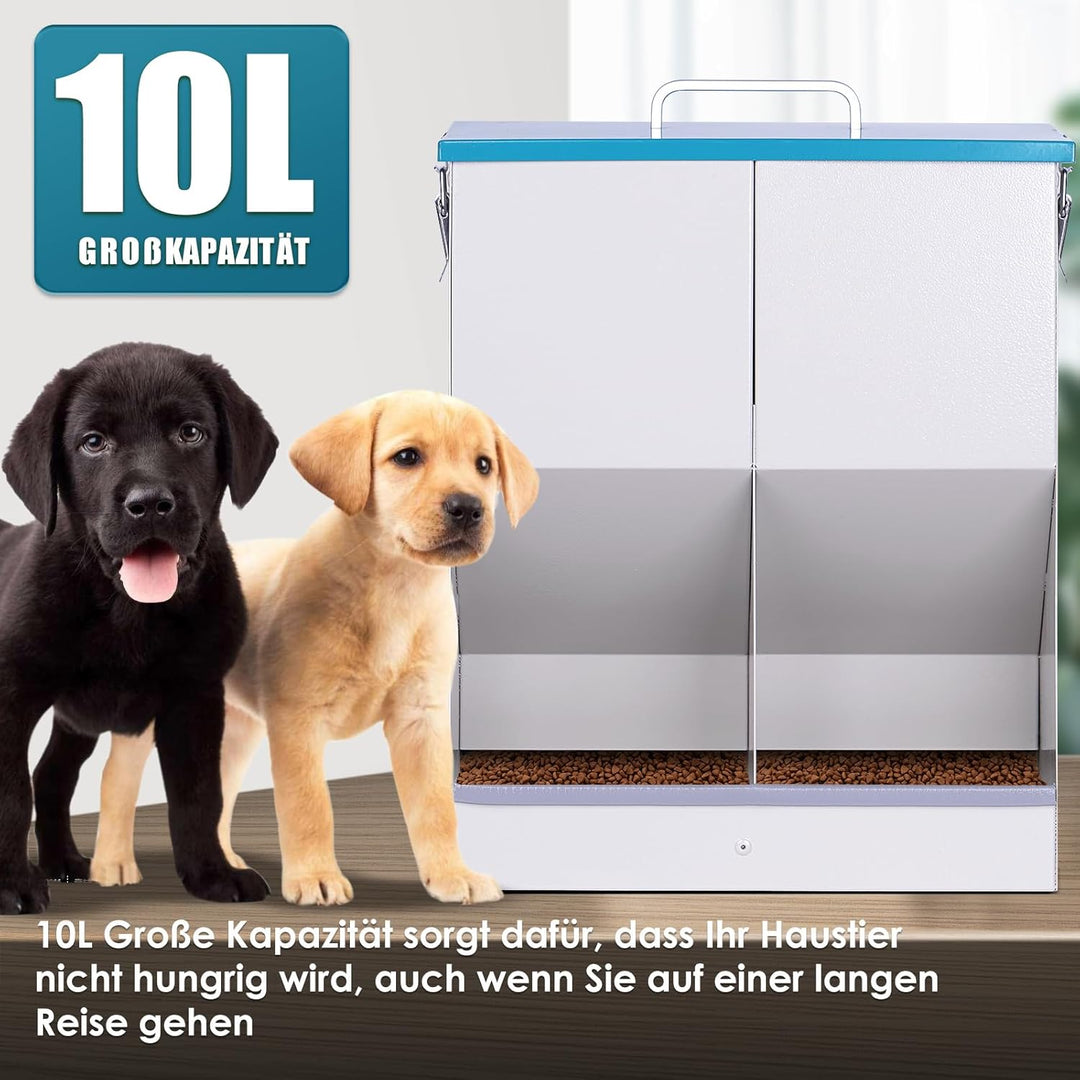 Automatischer Katzenfutterspender für 2 Katzen 10L Trockenfutterspender Haustier mit Doppeltrichter