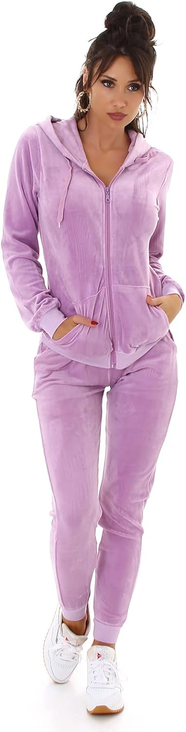 Jela London Damen Jogginganzug Trainingsanzug Hausanzug Freizeit Velours Samt Zweiteiler Set Jacke H