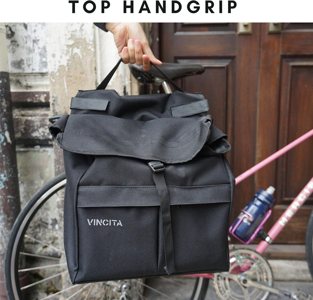Vincita Top Load Double Pannier Water Resistant Cycling Side Bags – mit Regenschutz, gross, Tragegri
