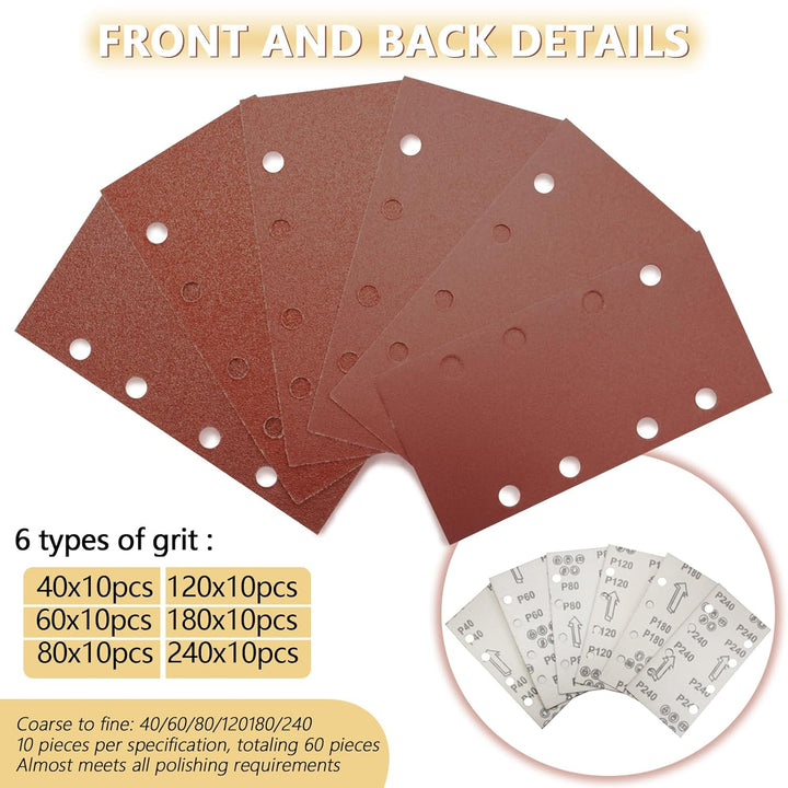 Senmai Tools Schleifpapier 93 x 185 mm Klett, Schleifblatt 8 Löcher, Schleifblätter Körnung 40 60 80