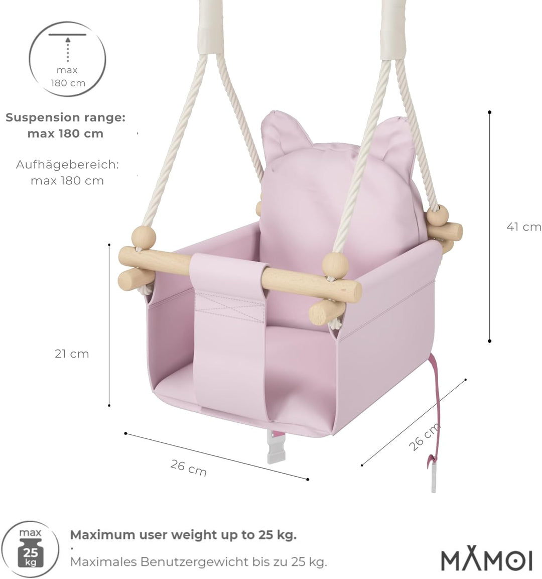 MAMOI® Babyschaukel Kinderschaukel Holz + SICHERHEITSGURT, Schaukel für Kinder Garten Indoor Outdoor