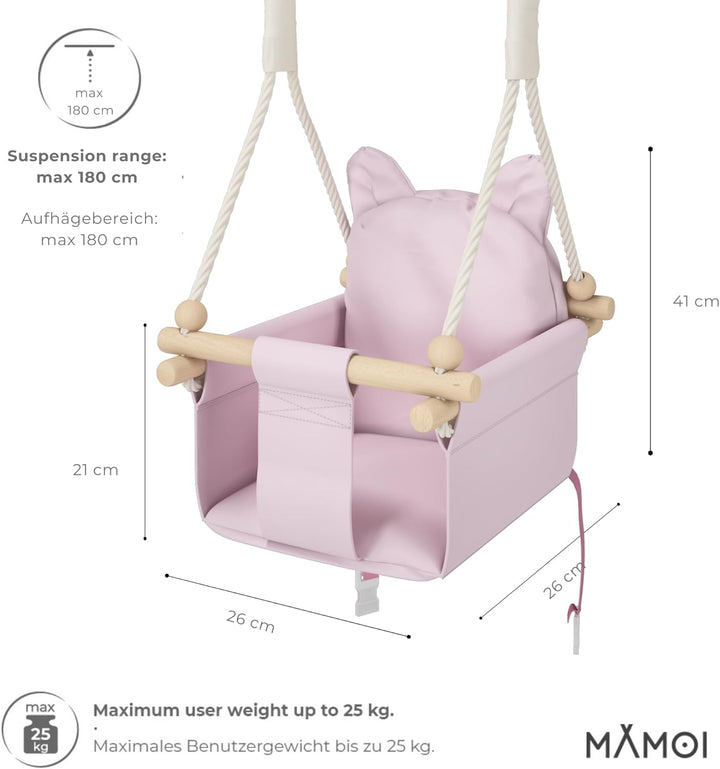 MAMOI® Babyschaukel Kinderschaukel Holz + SICHERHEITSGURT, Schaukel für Kinder Garten Indoor Outdoor