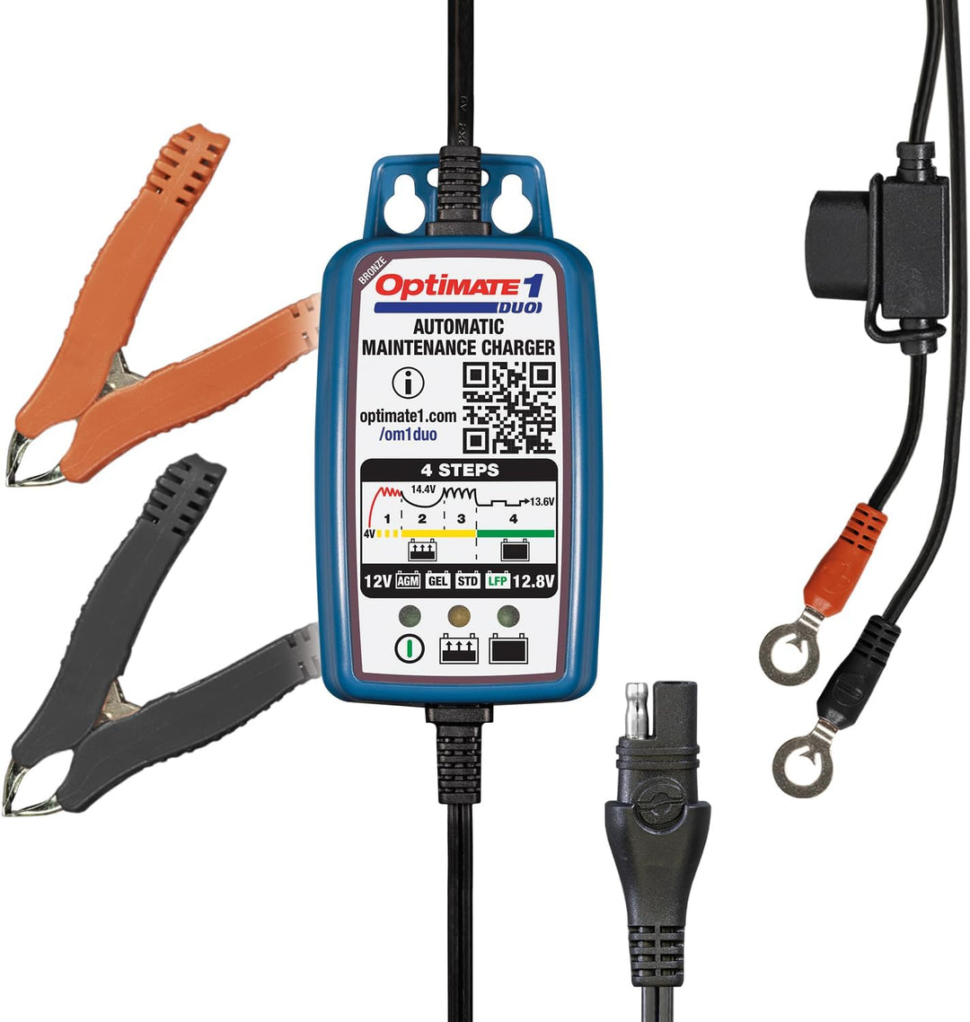 Optimate automatisches Ladegerät für Motorräder, 1 Duo, 12 V Lithium und Blei-Säure