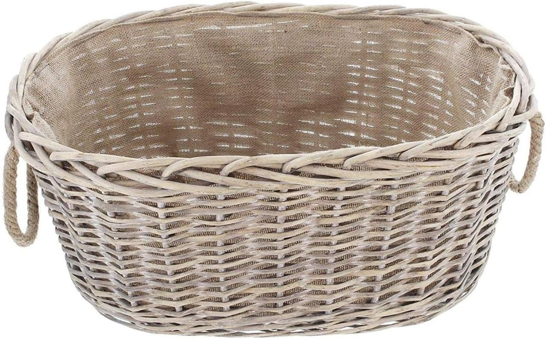 Dekoleidenschaft grosser Aufbewahrungskorb aus Weide im Shabby Look, Feuerholzkorb, Brennholzkorb (m