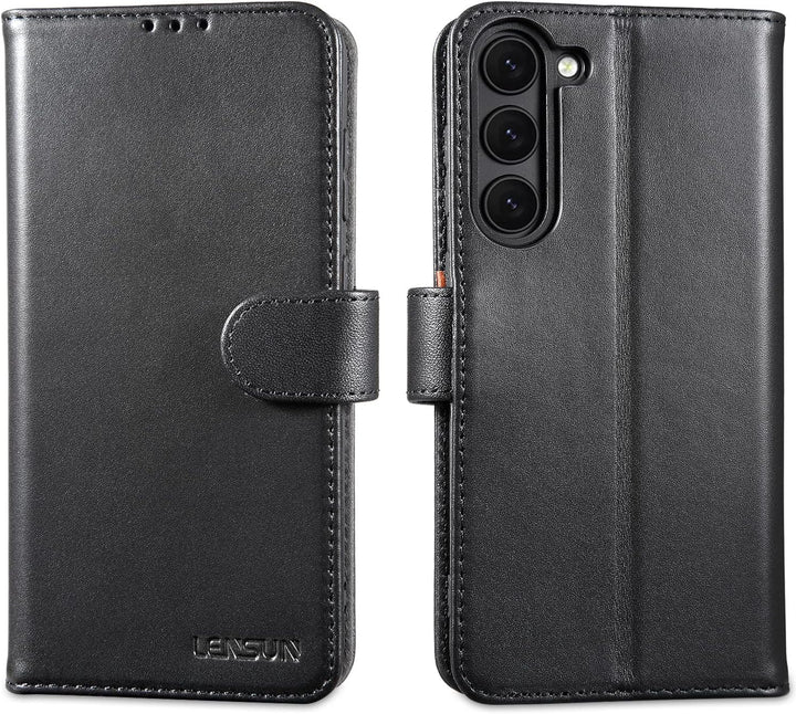 LENSUN Echtleder Hülle für Samsung Galaxy S23 Plus, Handyhülle [Echtes Leder] [Magnetverschluss] [RF