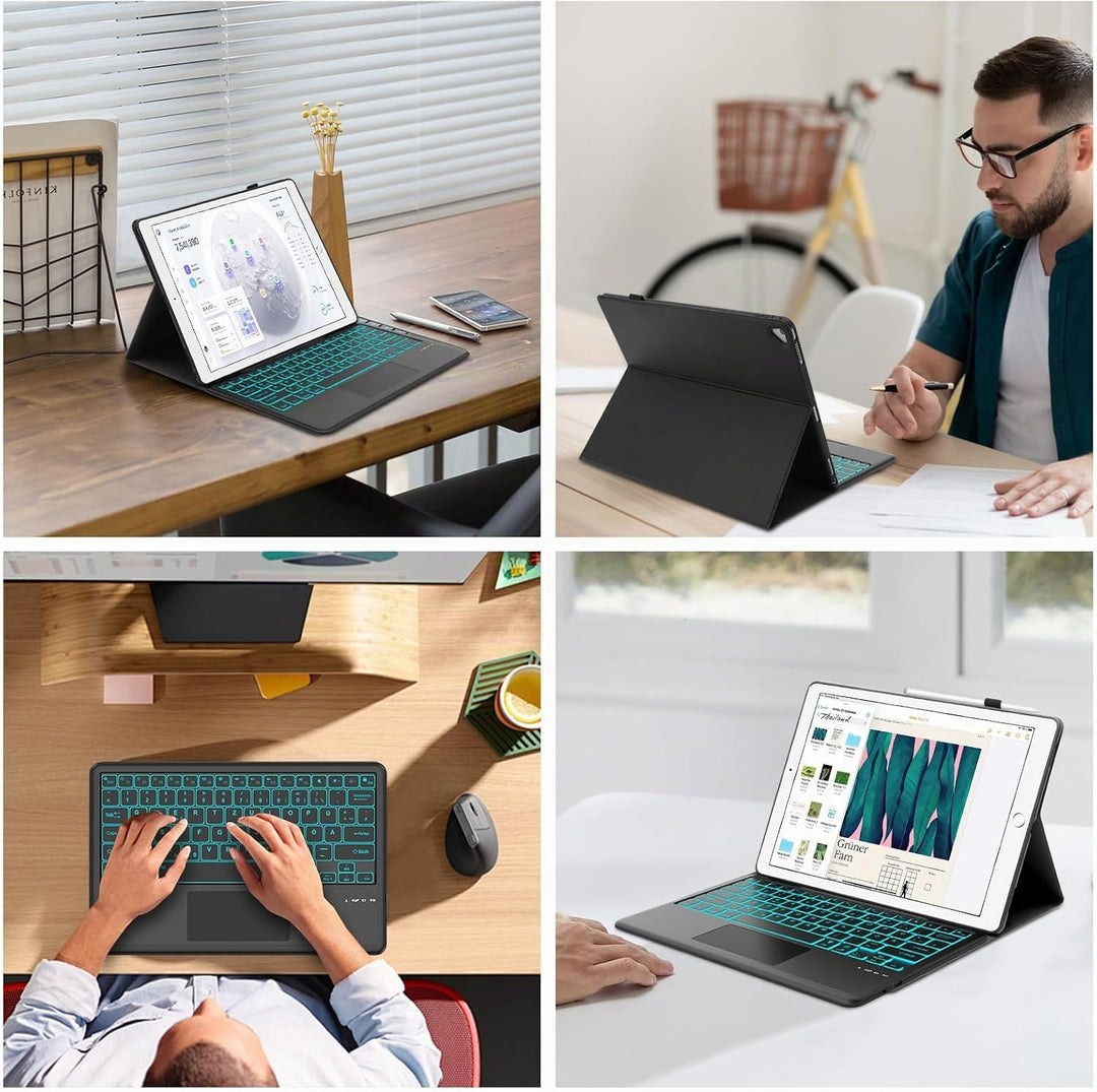 FOGARI Tastatur Hülle für iPad Pro 12.9 1./2. Generation, Tastatur für iPad Pro 12.9 2017/2015, Trac