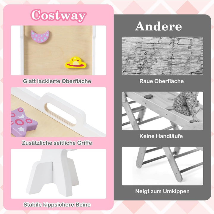 FANTASK 7 in 1 Klettergerüst Indoor, Kletterdreieck 4er Set mit Rutsche, Kletterbogen, Netz, inkl. d