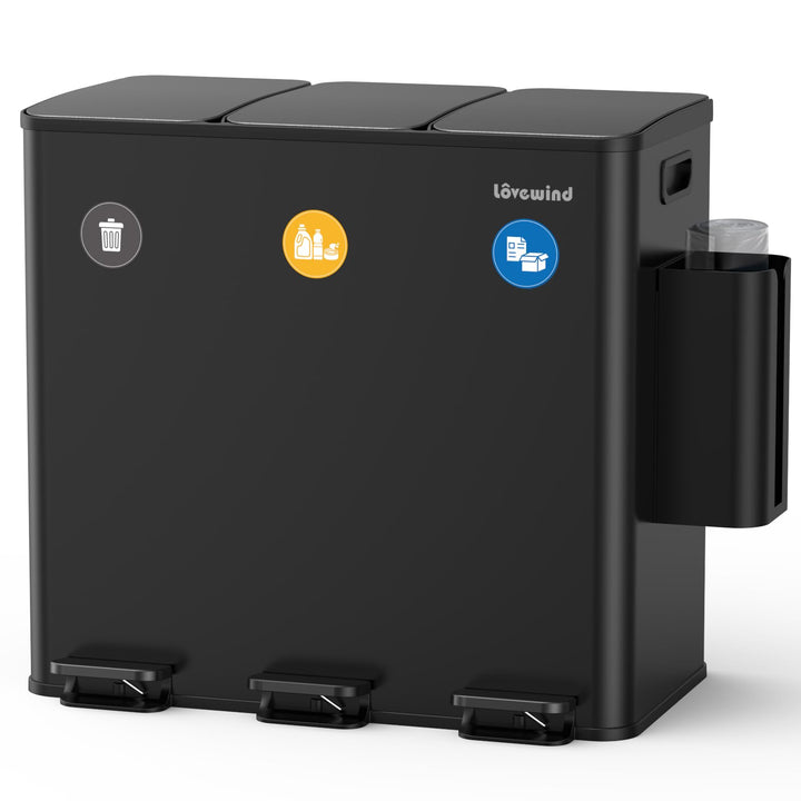 lovewind Mülleimer, 3 x 20L Recyclingeimer, 3-Fach-Mülleimer für Recycling und Abfall, inklusive Mül